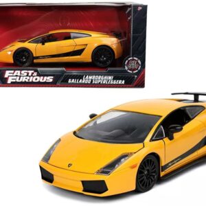 Lamborghini Gallardo Superleggera Yellow with Black Stripes “Fast & Furious” Movie 1/24 Diecast Model Car by Jada