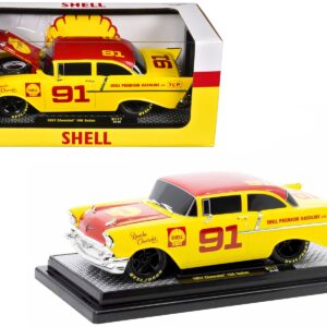 1957 Chevrolet 150 Sedan #91 Yellow with Red Hood and Top “Shell Oil” Limited Edition to...