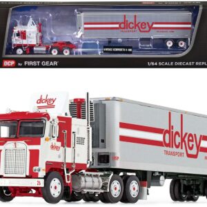 Kenworth K100 COE with 40′ Vintage Refrigerated Trailer “Dickey Transport” White and Red 1/64 Diecast Model by DCP/First Gear