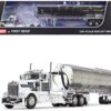 Kenworth W900L Day Cab and Walinga Bulk Tank Trailer White with Black and Gray Stripes 1/64 Diecast Model by DCP/First Gear