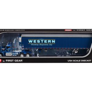 Kenworth W990 with Day Cab and 53′ Utility Refrigerated Ribbed Sided Spread-Axle Trailer Blue “Western Distributing” 1/64 Diecast Model by DCP/First Gear