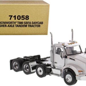 Kenworth T880 SBFA Day Cab Pusher-Axle Tandem Truck Tractor White Metallic 1/50 Diecast Model by Diecast Masters