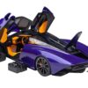 McLaren Speedtail Lantana Purple Metallic with Black Top and Yellow Interior and Suitcase Accessories  1/18 Model Car by Autoart