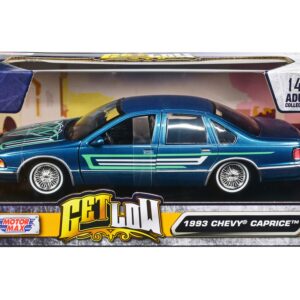 1993 Chevrolet Caprice Lowrider Blue Metallic with Graphics “Get Low” Series 1/24 Diecast Model Car by Motormax