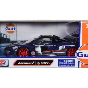 McLaren Senna #56 Dark Blue and Silver with Orange Stripes “Gulf Oil” “Gulf Die-Cast Collection” 1/24 Diecast Model Car by Motormax