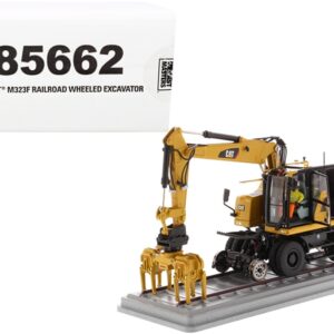 CAT Caterpillar M323F Railroad Wheeled Excavator with Operator and 3 Work Tools (CAT Yellow Version) “High Line Series” 1/50 Diecast Model by Diecast Masters