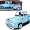 1956 Ford F-100 Mild Custom Pickup Truck Diamond Blue 1/18 Diecast Model Car by Auto World