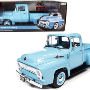 1956 Ford F-100 Mild Custom Pickup Truck Diamond Blue 1/18 Diecast Model Car by Auto World