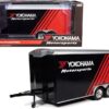 Four Wheel Enclosed Car Trailer “Yokohama Motorsports” Black and Red for 1/18 Scale Model Cars by Auto World