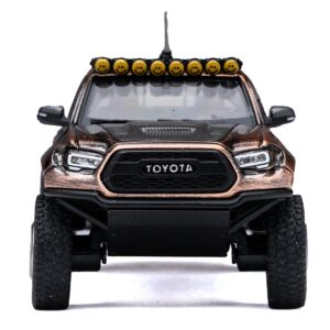 Toyota Tacoma Pre-Runner Pickup Truck Brushed Bronze Metallic with Carbon Hood 1/64 Diecast Model Car by GCD