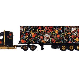 Western Star 49X with 40 Ft Container “Dia de los Muertos” (Day of the Dead) Black with Graphics 1/64 Diecast Model by Mini GT