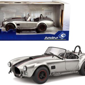 1965 Shelby AC Cobra 427 MKII Custom Silver Metallic with Red and Black Stripes 1/18 Diecast Model Car by Solido