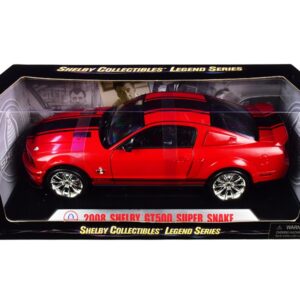 2008 Ford Shelby Mustang GT500 Super Snake Red with Black Stripes “Shelby Collectibles Legend” Series 1/18 Diecast Model Car by Shelby Collectibles