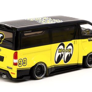 Toyota Hiace Widebody Van RHD (Right Hand Drive) #99 “Mooneyes Team Van” Yellow and Black with Graphics “Hobby43” 1/43 Diecast Model Car by Tarmac Works