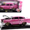 1957 Chevrolet 150 Sedan Medium Pink Pearl with Black Hood and Graphics Limited Edition to 7000 pieces Worldwide 1/24 Diecast Model Car by M2 Machines