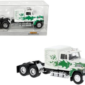 1978 Ford LTL 9000 Truck Tractor White with Green Flames 1/87 (HO) Scale Model Car by Brekina