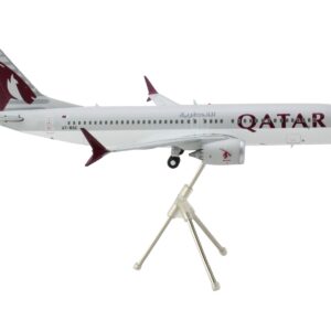 Boeing 737 MAX 8 Commercial Aircraft “Qatar Airways” Gray and White with Tail Graphics “Gemini 200” Series 1/200 Diecast Model Airplane by GeminiJets