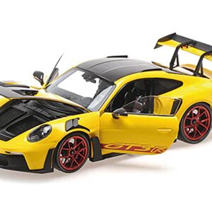 2024 Porsche 911 (992) GT3 RS “Weissach Package” Yellow with Carbon Top and Hood Stripes Limited Edition to 400 pieces Worldwide 1/18 Diecast Model Car by Minichamps