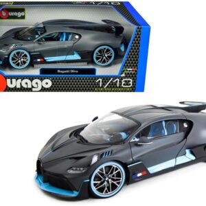 Bugatti Divo Matt Gray with Blue Accents 1/18 Diecast Model Car by Bburago