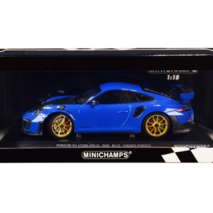 2018 Porsche 911 GT2RS (991.2) Blue with Carbon Hood and Golden Wheels Limited Edition to 300 pieces Worldwide 1/18 Diecast Model Car by Minichamps