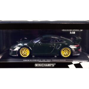 2018 Porsche 911 GT2RS (991.2) Weissach Package Dark Green with Carbon Stripes and Golden Magnesium Wheels Limited Edition to 300 pieces Worldwide 1/18 Diecast Model Car by Minichamps