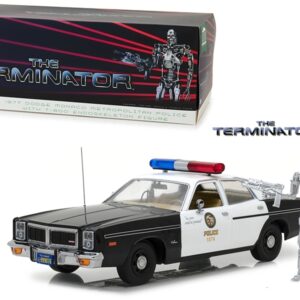 1977 Dodge Monaco Metropolitan Police with T-800 Endoskeleton Figurine “The Terminator” (1984) Movie 1/18 Diecast Model Car by Greenlight