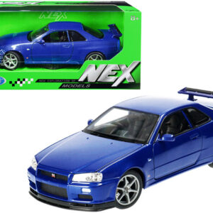 Nissan Skyline GT-R (R34) RHD (Right Hand Drive) Blue Metallic “NEX Models” 1/24 Diecast Model Car by Welly