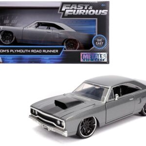 Dom’s Plymouth Road Runner Gray Metallic with Black Hood Stripe “Fast & Furious” Movie 1/24 Diecast Model Car by Jada