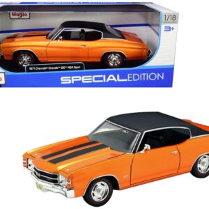 1971 Chevrolet Chevelle SS 454 Sport Orange Metallic with Black Top and Black Stripes 1/18 Diecast Model Car by Maisto