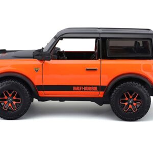 2021 Ford Bronco Badlands Orange and Black “Harley Davidson” “H-D Custom” Series 1/24 Diecast Model Car by Maisto