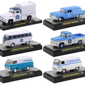 “Auto Trucks” Set of 6 pieces Release 57 “Pan American World Airways” (Pan Am) IN DISPLAY CASES 1/64 Diecast Model Cars by M2 Machines