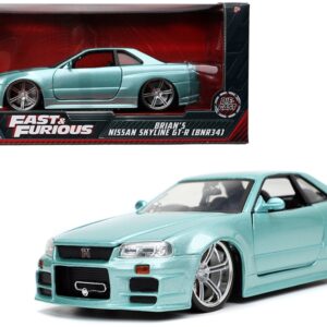 Brian’s Nissan Skyline GT-R (BNR34) RHD (Right Hand Drive) Turquoise Metallic “Fast & Furious” Movie 1/24 Diecast Model Car by Jada