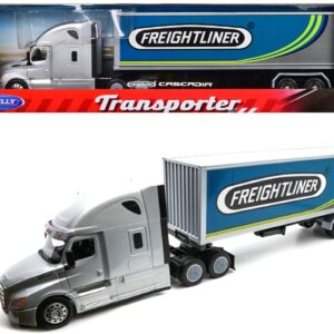 Freightliner Cascadia Truck Silver Metallic with “Freightliner” Container 1/32 Diecast Model by Welly