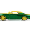 1963 Ford Thunderbird Green and Yellow Metallic with Hood Graphics and Loki Diecast Figure “Loki” “Marvel” Series 1/24 Diecast Model Car by Jada