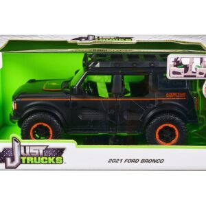 2021 Ford Bronco Matt Black with Orange Stripes and Roof Rack “Addictive Desert Designs” “Just Trucks” Series 1/24 Diecast Model Car by Jada