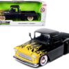 1955 Chevrolet Stepside Pickup Truck Matt Black with Yellow Flames “Just Trucks” Series 1/24 Diecast Model Car by Jada