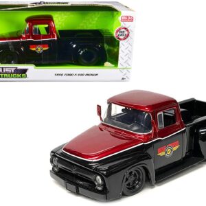 1956 Ford F-100 Pickup Truck “Mickey Thompson Performance Tires & Wheels” Black and Red Metallic “Just Trucks” Series 1/24 Diecast Model Car by Jada