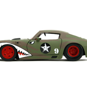 1972 Pontiac Firebird #9 Green Camouflage Flames with Graphics and Red Interior “Bigtime Muscle” Series 1/24 Diecast Model Car by Jada