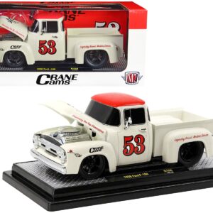 1956 Ford F-100 Pickup Truck Wimbledon White with Red Top “Crane Cams” Limited Edition to 6150 pieces Worldwide 1/24 Diecast Model Car by M2 Machines