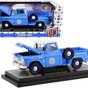 1958 Chevrolet Apache Stepside Pickup Truck “Pan Am” Ground Crew Light Blue with White Top Limited Edition to 6880 pieces Worldwide 1/24 Diecast Model Car by M2 Machines