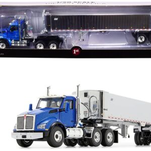 Kenworth T880 Day Cab with East Genesis End Dump Trailer Surf Blue Metallic and Chrome 1/50 Diecast Model by First Gear