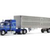 Ford LTL 9000 60″ Aerodyne Sleeper with Wilson PSAL Stockmaster Livestock Trailer Blue with Stripes 1/64 Diecast Model by DCP/First Gear