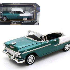 1955 Chevrolet Bel Air Hard Top Green Metallic and White 1/18 Diecast Model Car by Motormax