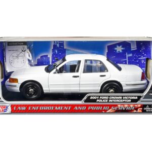 2001 Ford Crown Victoria Police Car Unmarked White “Custom Builder’s Kit” Series 1/18 Diecast Model Car by Motormax