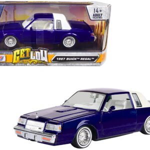 1987 Buick Regal Candy Blue Metallic with Rear Section of Roof White and White Interior “Get Low” Series 1/24 Diecast Model Car by Motormax