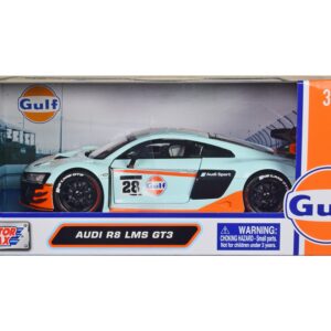 Audi R8 LMS GT3 #28 Light Blue with Orange Stripes “Gulf Oil” “Gulf Die-Cast Collection” 1/24 Diecast Model Car by Motormax