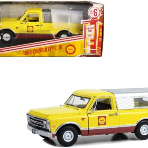 1968 Chevrolet C-10 Pickup Truck Yellow and Red with Camper Shell “Shell Oil” “Running on Empty” Series 6 1/24 Diecast Model Car by Greenlight