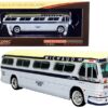 1959 GM PD4104 Motorcoach Bus “Boston” “Michaud Lines” Silver and Cream with Dark Blue Stripes “Vintage Bus & Motorcoach Collection” 1/87 (HO) Diecast Model by Iconic Replicas