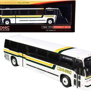 1999 TMC RTS Transit Bus #BM1 Manhattan (New York) “Command Bus Company” White with Yellow and Green Stripes “The Vintage Bus & Motorcoach Collection” 1/87 (HO) Diecast Model by Iconic Replicas