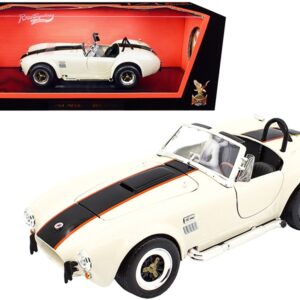 1964 Shelby Cobra 427 S/C Roadster Cream with Black and Orange Stripes 1/18 Diecast Model Car by Road Signature